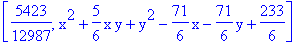 [5423/12987, x^2+5/6*x*y+y^2-71/6*x-71/6*y+233/6]